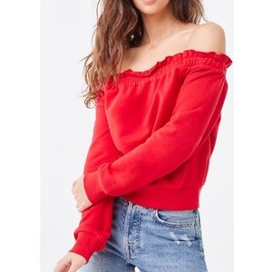 Ruffle off shoulder sweatshirt